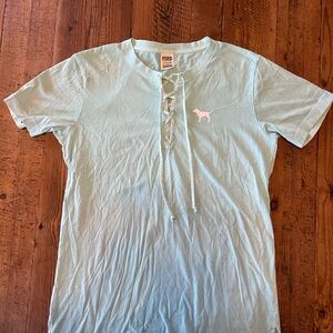 PINK Victoria's Secret Light Blue Lace-Up Tee